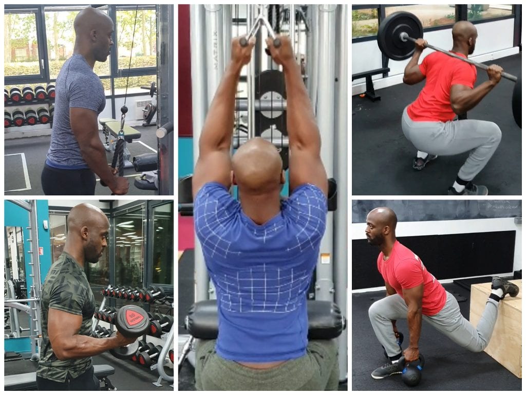 Selection of some bodybuilding exercises for the arms, back and legs.